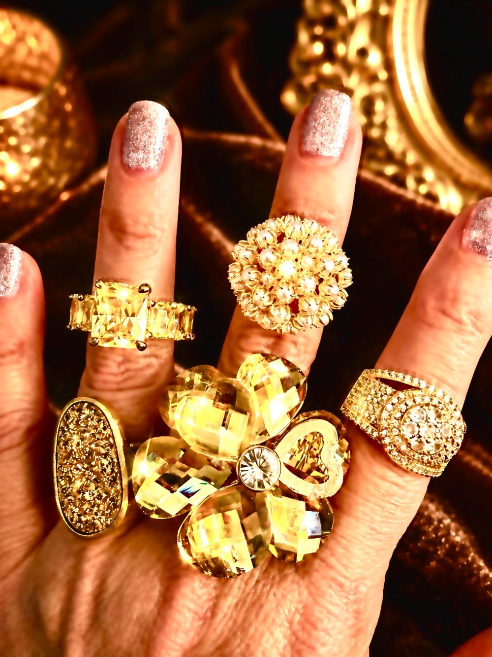 “Golden” Set of 5 Gold-tone Statement Rings